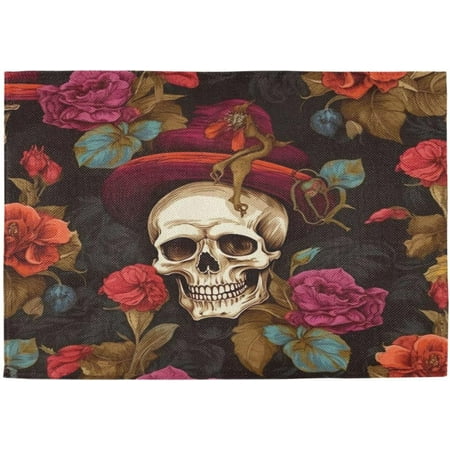 

Tangkunup Skulls and Flowers Place Mats for Dining Table Mat Heat-Resistant Washable Placemat for Home Party Decor 12 x 18 6 Pack