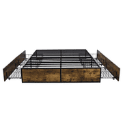 Einfach Full Size Metal Platform Bed Frame with 4 XL Storage Drawers and Footboard, Unique Design, Brown