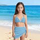 thumbnail image 4 of Conjunto de Falda de Traje de Baño Niños Moda Color Sólido Bloqueo Suspendentes Bikini, Traje de Baño Junto Al Mar con Falda de Malla, Ropa de Playa de Nylon Spandex para el Verano, 4 of 5