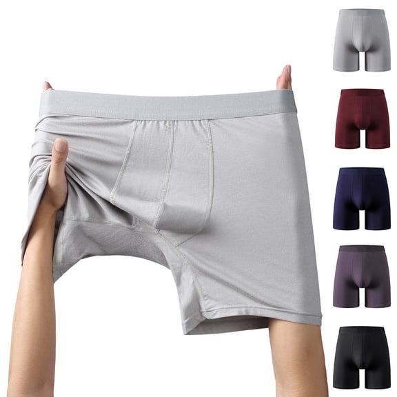 Xcmzpl Mens Boxer Brief Tight Stretch Long Leg Trunks Soft Comfortable Cotton Underwear Breathable Shorts Solid Comfy Shorts