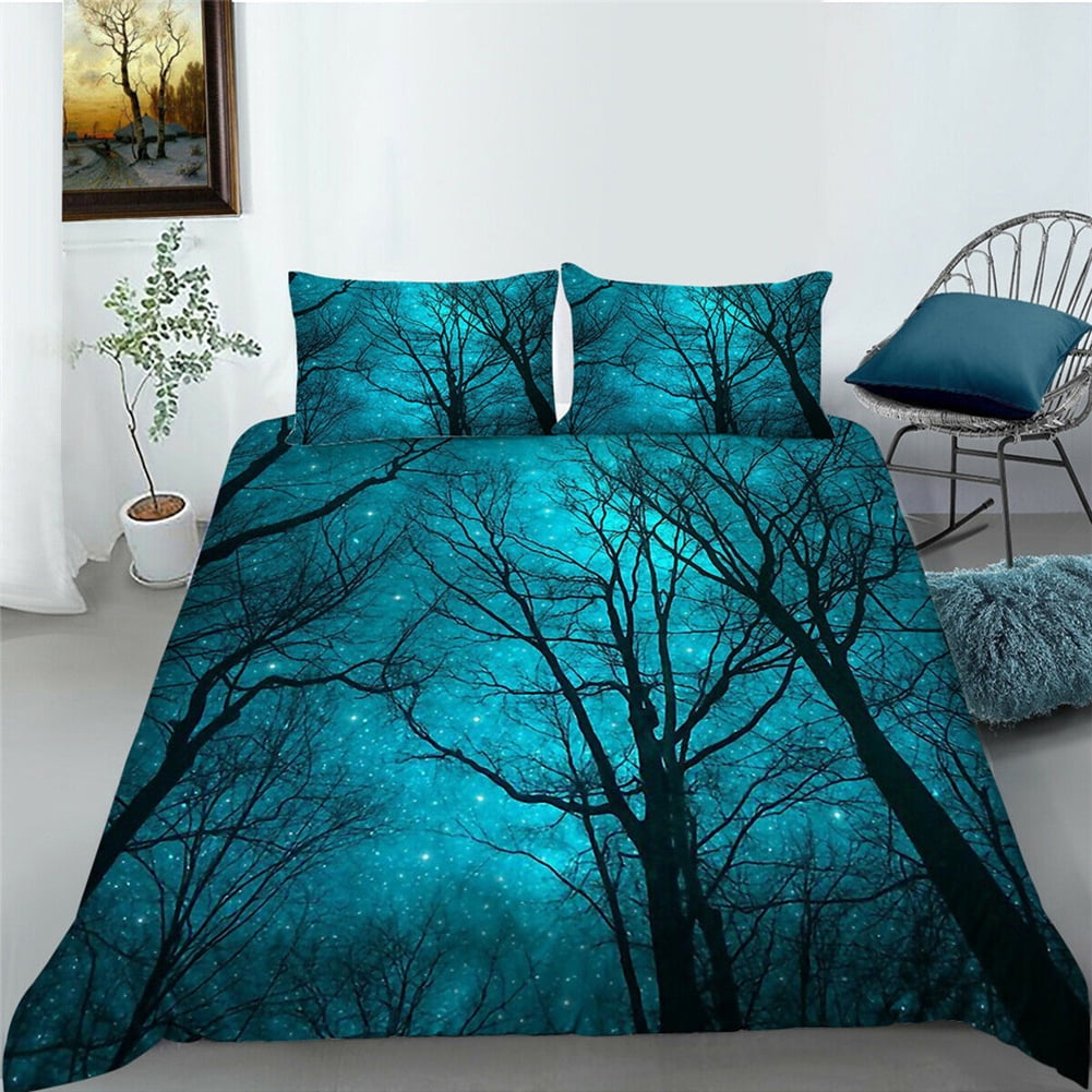 Kepooman 100% Brushed Microfiber Duvet Cover Set, 3 Pieces Super Soft Tree Printed Bedding Set, Queen Size