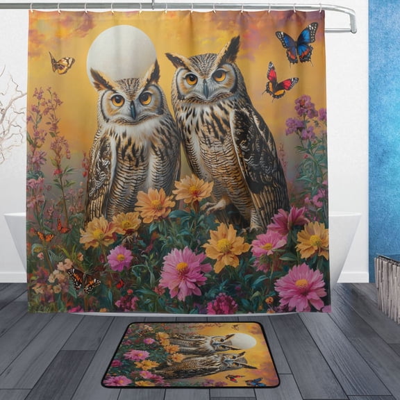 BZSMCE Shower Curtain and Bath Accessory Set,Whimsical Watchers Pattern