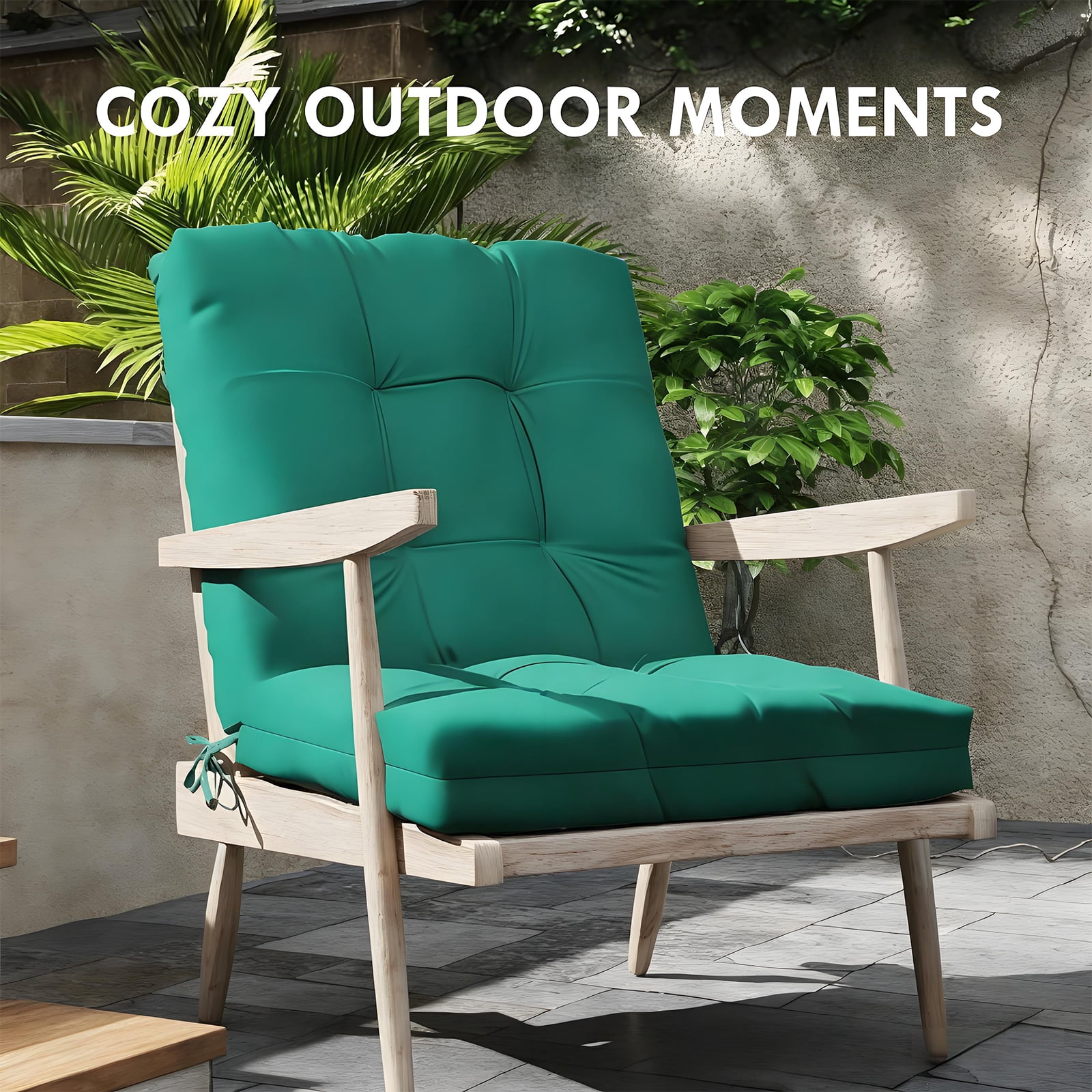 Outdoor High Back Chair Cushions Set of 2, 42"x21"x4" Tufted Waterproof Patio Cushion for Rocking & Dining Chairs, Soft Seat Pad with Ties, Fade-Resistant Indoor Outdoor Use