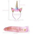 thumbnail image 2 of Banda y diadema de satén rosa para celebraciones felices Conjunto de cumpleaños para niña con purpurina dorada, 2 of 7