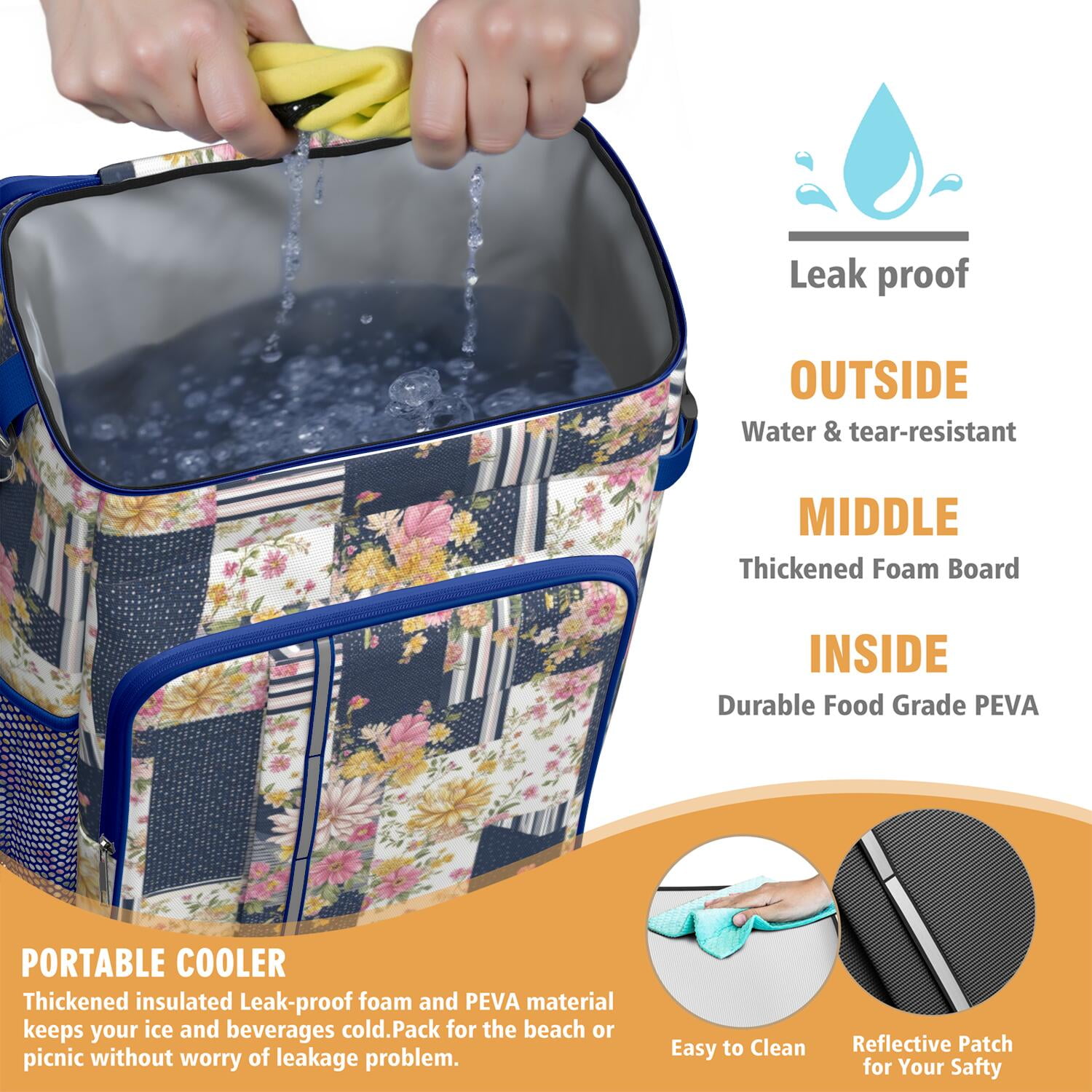 Travel Cooler Bag - Pioneer Flower Camping Beer Cooler Backpack with Bottle Opener- Waterproof Insulated Picnic Backpacks - Cooler Bag for Beach