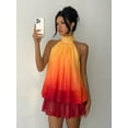 thumbnail image 4 of Purple Ombre Halter Neck Tiered Chiffon Backless Mini Dress For Women, 4 of 7