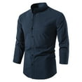 thumbnail image 2 of Wyongtao Clearance Men's Button Long Sleeve T-Shirt Cotton Linen Long Sleeves Dress Shirts,Navy XL, 2 of 9