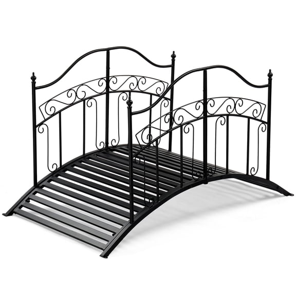 Zimtown 4FT Outdoor Iron Arched Bridge Railing Square Top Handle for Garden Steps Patio Yard Black