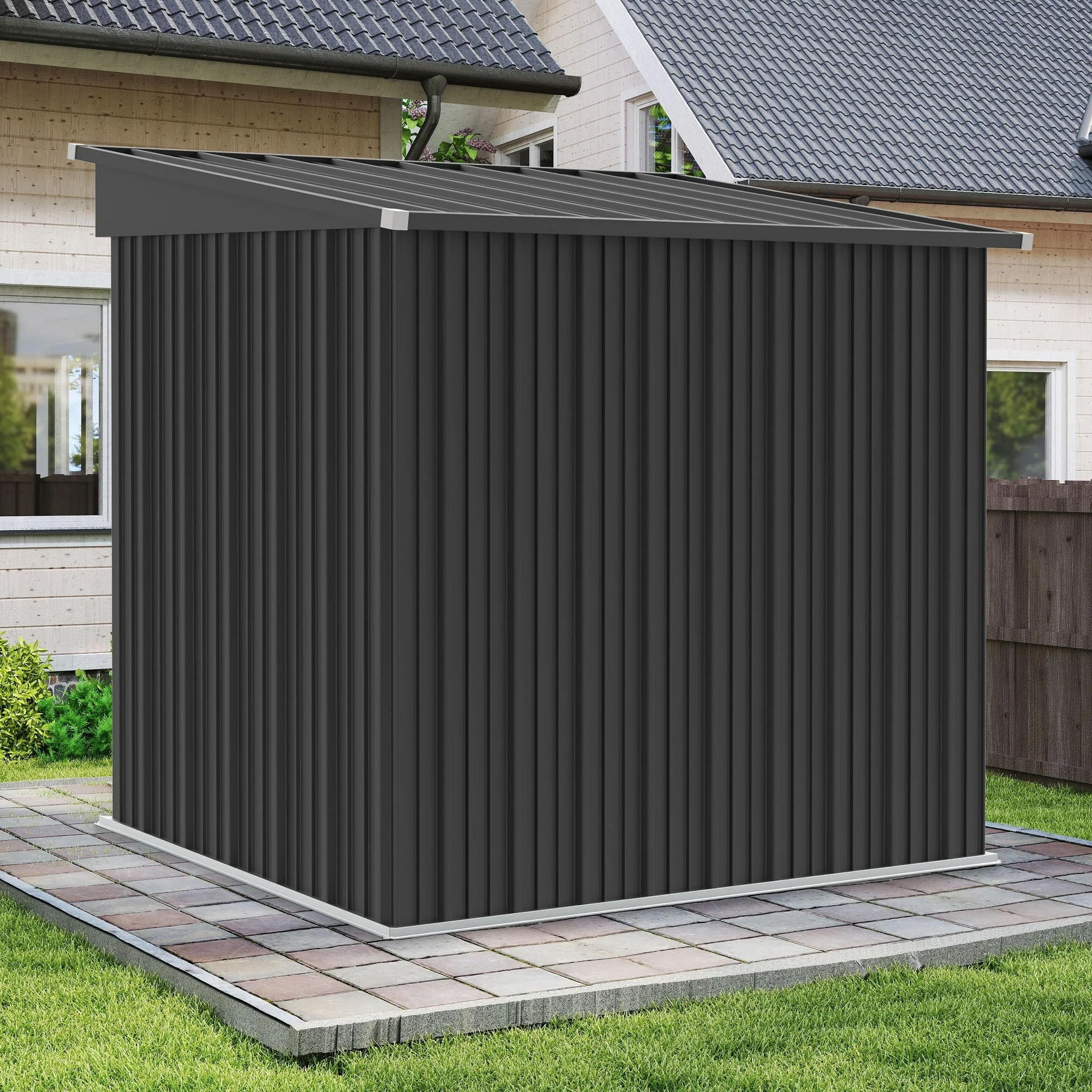 Segmart Outdoor Storage Shed, 6x4FT Galvanized Steel Metal Bike Shed with Lockable Door, Waterproof Outdoor Garden Storage Tools Shed with Apex Roof, for Garden, Backyard, Gray