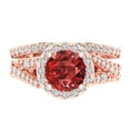 thumbnail image 2 of 2.32 ct Brilliant Round Cut Natural Garnet 14K Rose Gold Halo Solitaire with Accents Engagement Bridal Wedding Ring Band Set size 5, 2 of 7
