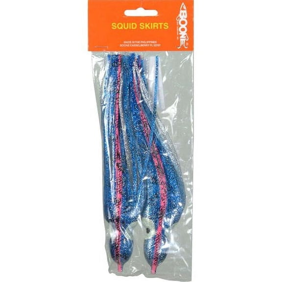 Boone Bait Big Game 7 3/4" Squid Trolling Skirt, Blue, Pink, & Silver