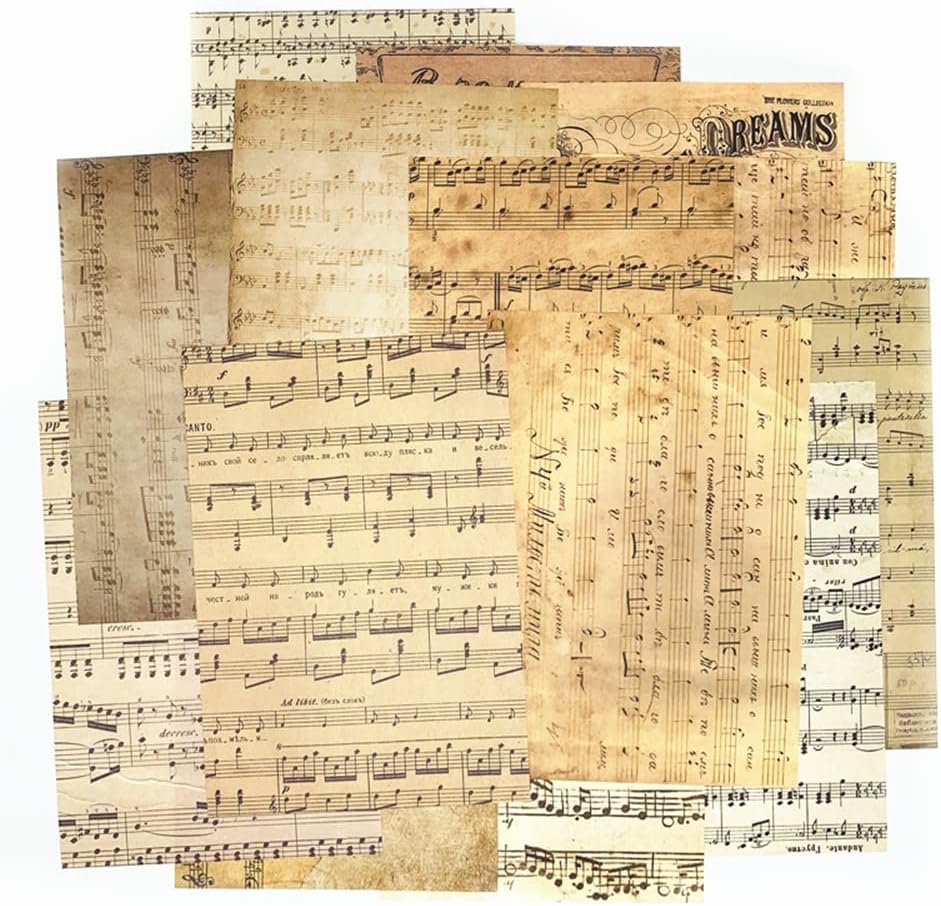 150pcs Vintage Scrapbooking Paper,Old Book Page Music Notes Background Material Paper for DIY Decoupage Junk Journal Scrapbooks Supplies
