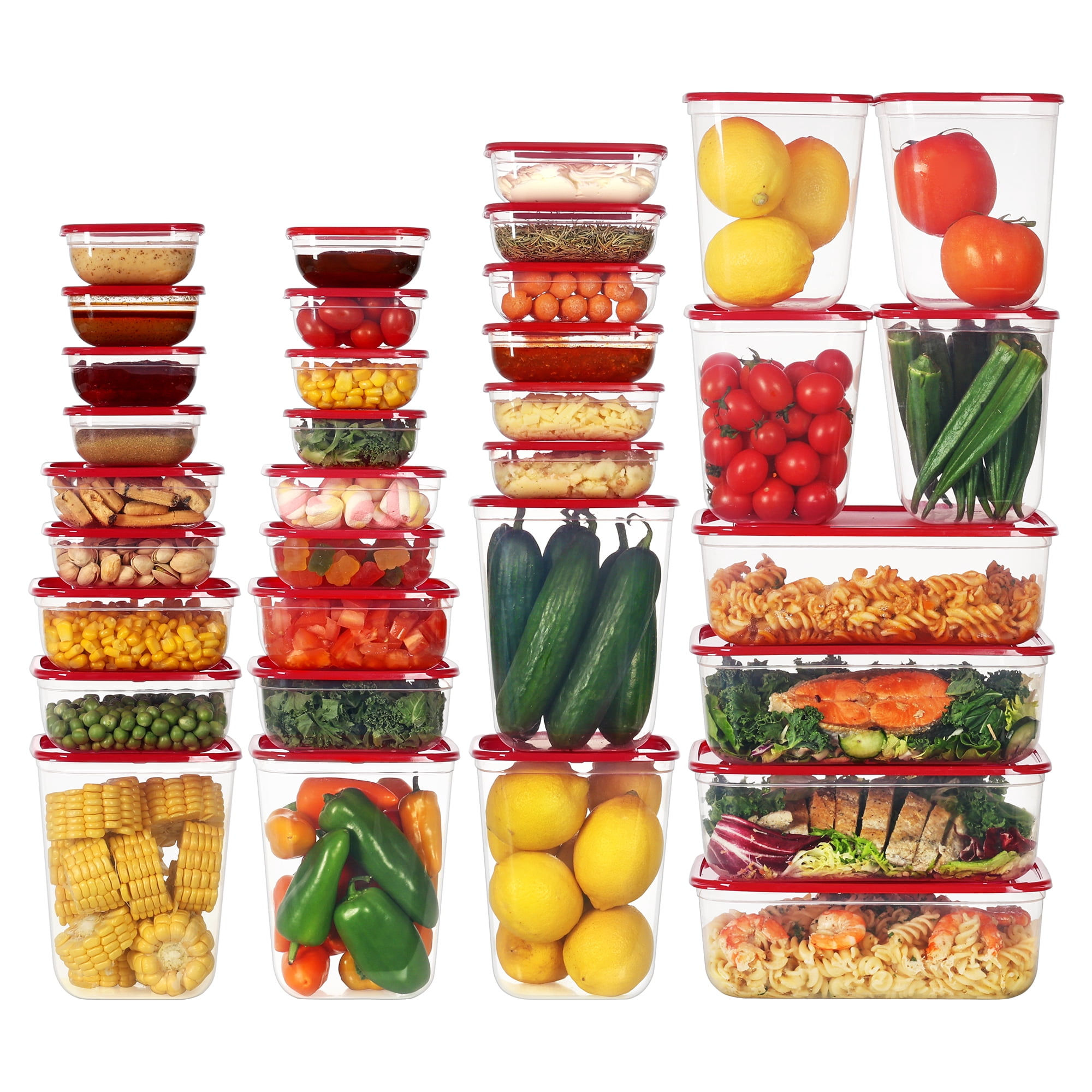 Sindcom 68 Pcs Plastic Food Storage Containers with Lids, 7-Size Versatile Meal Prep Container Reusable for Lunch, On the Go, Leftover, Dishwasher and Freezer Safe, Stackable for Kitchen Organizer