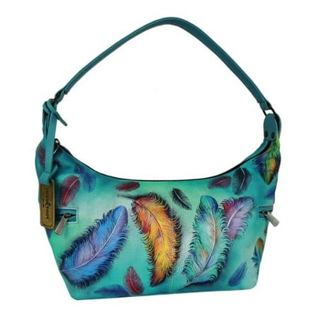 Anuschka East West Medium Hobo Floating Feathers Leather Women's Handbag