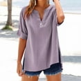 thumbnail image 2 of Yubnlvae Oversized Collar Shirts - Women's Loose Fit Solid Color Tops (Breathable Linen, Office to Weekend) Purple XXL, 2 of 8