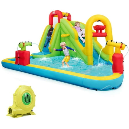 Costway Inflatable Water Slide Kids Splash Pool Bounce House with 480W Blower