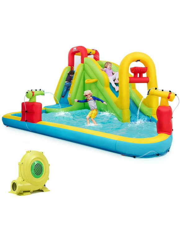 Costway Inflatable Water Slide Kids Splash Pool Bounce House with 480w Blower