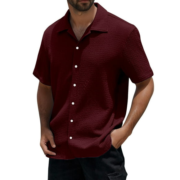 UANWENN Men Fashion Casual Top Shirt Comfortable Solid Color Button Shirt Top Short Sleeve Top Big And Tall for Men Male Rompers Men N Shirt N 1 Large Button Retro Shirts Men 50s Solid Dress Big And