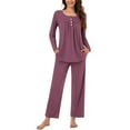 thumbnail image 2 of UAMVSH Womens Pajamas Sets Long Sleeve Button Crew Neck Sleepwear Pullover and Loungewear Bottoms Pleated Two Piece Lounge Outfits(XX-LargePurple 1), 2 of 7