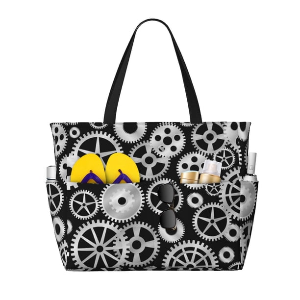 Disketp Metallic Gears Bolsa de Playa de Gran Capacidad, Bolso Impermeable y a Prueba de Arena para Mujer, Ideal para Playa, Piscina y Natación