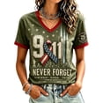 thumbnail image 2 of Women's 9.11 Never Forget Printed V-Neck T Shirts Patriotic American Flag 2001-2026 25Th Anniversary Honor Tops, L, 2 of 4