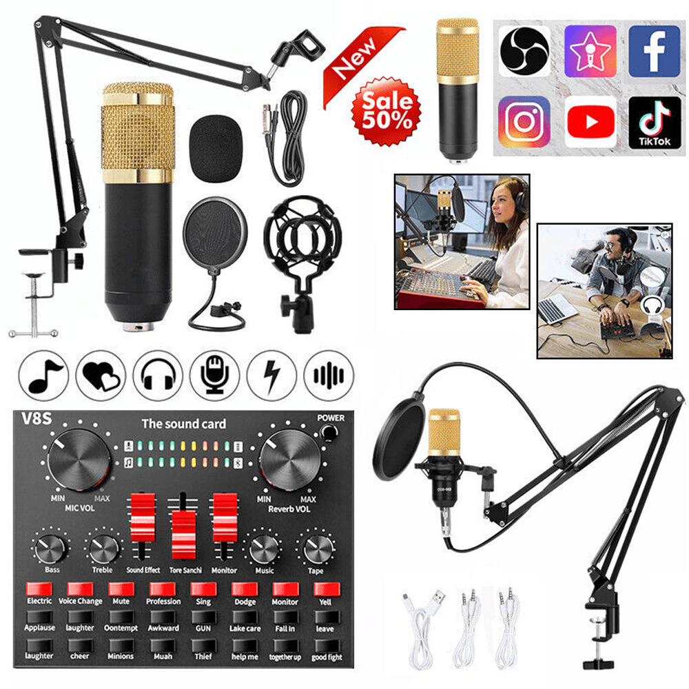 11Pcs Podcast Equipment Bundle Professional Recording Microphones &  Accessories with Live Sound Card Podcast Kit for Streaming Podcasting  Recording(BM-800)