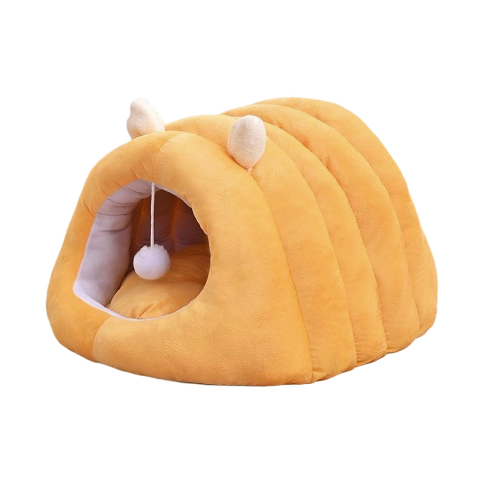 Winter Warm Pet Bed for Cats & Small Dogs, 15.75x13.78in Semi-Enclosed Plush Cave with Removable Cushion, Calming & Anti-Anxiety Yellow
