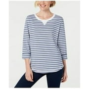 Karen Scott Women's Striped 3/4 Sleeve Sweatshirt Blue Size Petite Small