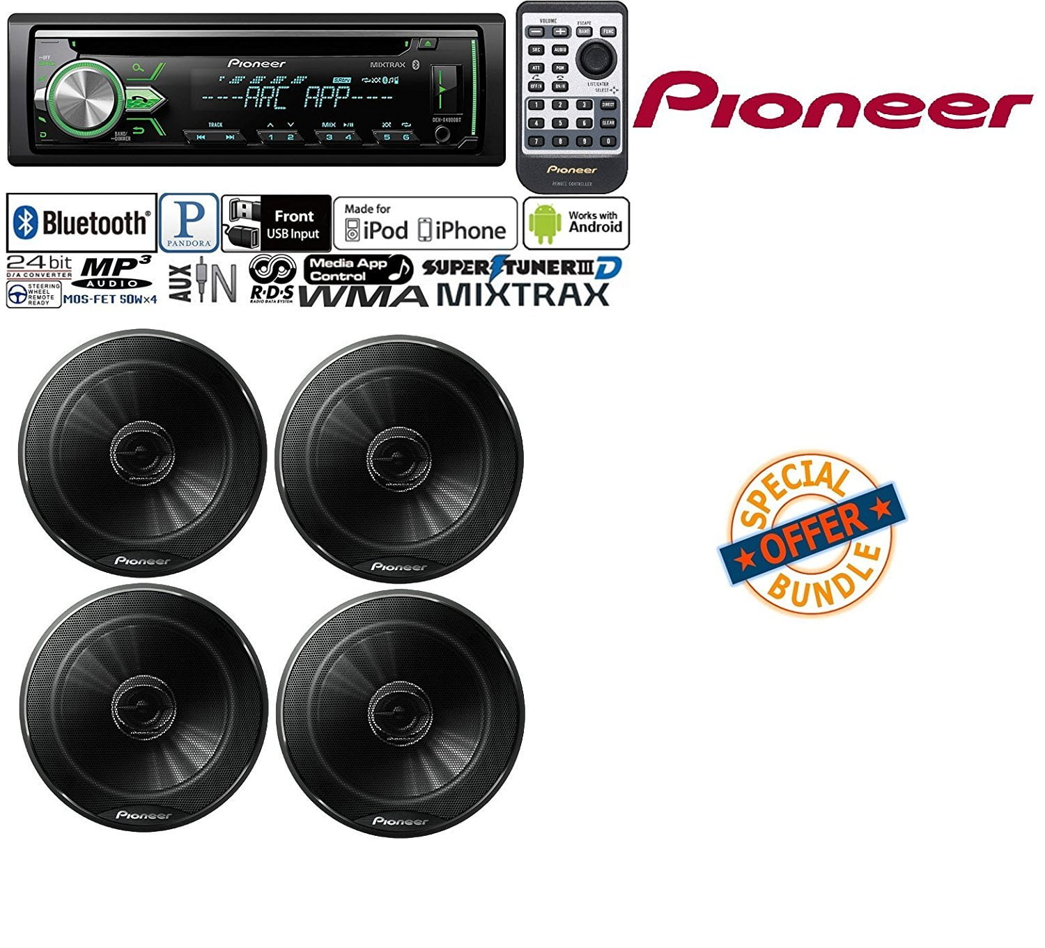 Pioneer DEHX4900BT Vehicle CD Digital Music Player Receiver W/ Pioneer