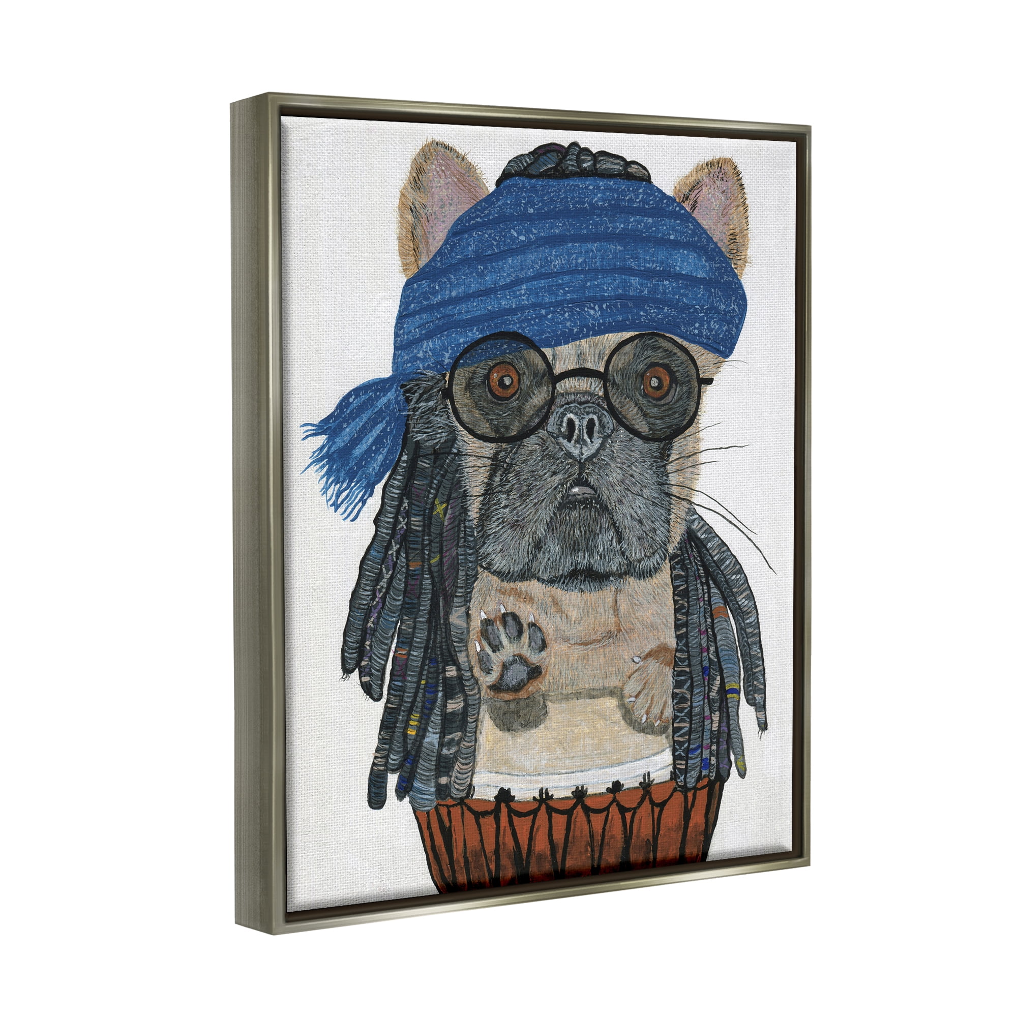 Stupell Industries Pug with Dreads Animals & Insects Painting Gray Floater Framed Canvas Art Print Wall Art, 25 x 31