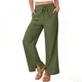 thumbnail image 5 of Pxxlle Linen Pants for Women Plus Size Wide Leg Summer Pant with Pockets Casual Drawstring Elastic Waisted Trousers for Beach Vacation Army Green M, 5 of 9