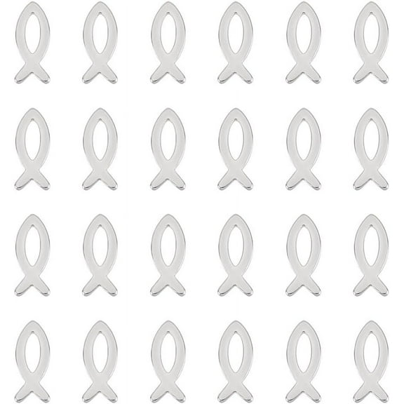 1Box 24Pcs 304 Stainless Steel Charms Jesus Fish Charms Stainless Steel Color 11x4.5x1mm Hole: 2x5mm