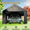 thumbnail image 4 of NETAJE 12'x20' Heavy Duty Portable Outdoor Garage Carport with Side-Opening Door, Roll-up Windows, Four-Hole Base for Car, Black, 4 of 7