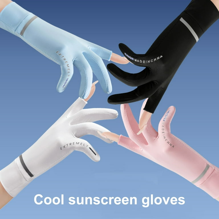 1 Pair Outdoor Gloves Hollow Out Ice Silk Sunscreen Open Finger Sweat  Absorption Breathable Full Fingers Touch 
