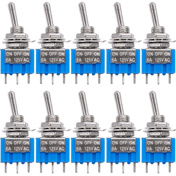Taiss 10 piezas SPDT mini interruptor de palanca 3 pines 3 posiciones ON/OFF/ON interruptor de palanca miniatura AC 125 V/6A interruptor de palanca MTS-103