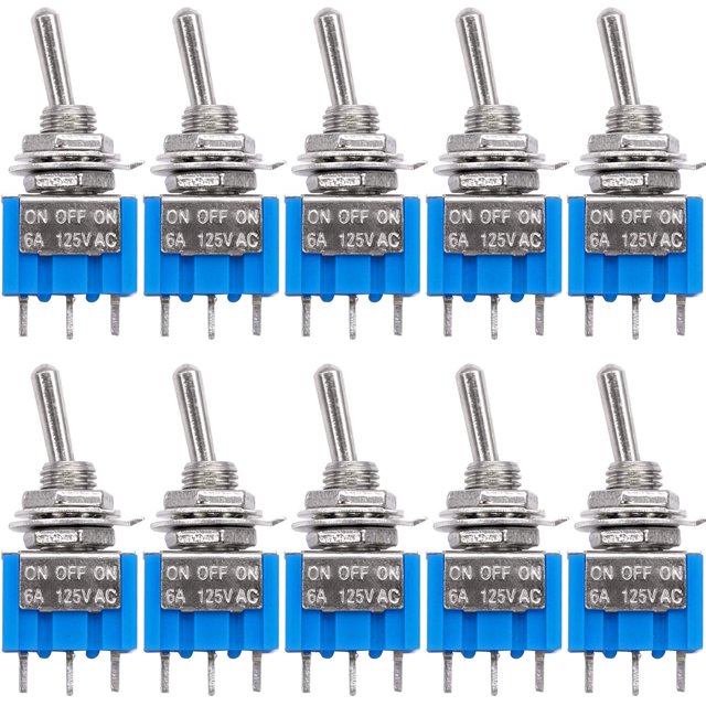 Taiss 10 piezas SPDT mini interruptor de palanca 3 pines 3 posiciones ON/OFF/ON interruptor de palanca miniatura AC 125 V/6A interruptor de palanca MTS-103