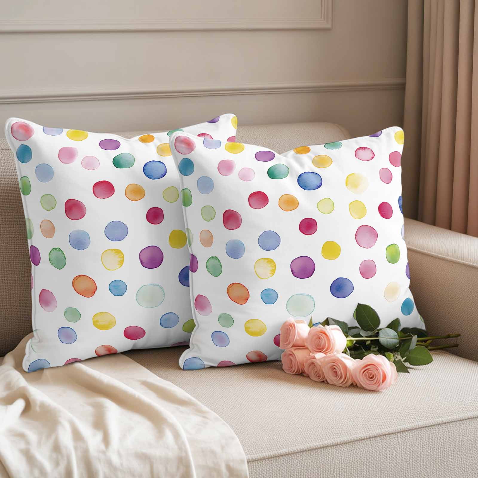 Colorful Polka Dot Outdoor Waterproof Pillow Covers, Rainbow Polka Dot Watercolor Decorative Square Throw Pillowcase Sofa Cushion Sham for Patio/Couch/Chair, 18"x18" 2 Pack