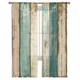 thumbnail image 3 of Farmhouse Teal Brown Sheer Curtains 96 Inches Long 2 Panels Set, Window Sheer Curtains for Living Room/Bedroom, Vintage Retro Ombre Wooden Light Filtering Rod Pocket Curtain 52'' x 96'' x 2, 3 of 7
