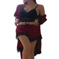 thumbnail image 1 of Women 4pcs Silk Satin Pajama Set Lace Trim Top Drawstring Shorts Belted Pajamas Outfit with Robe, 1 of 5