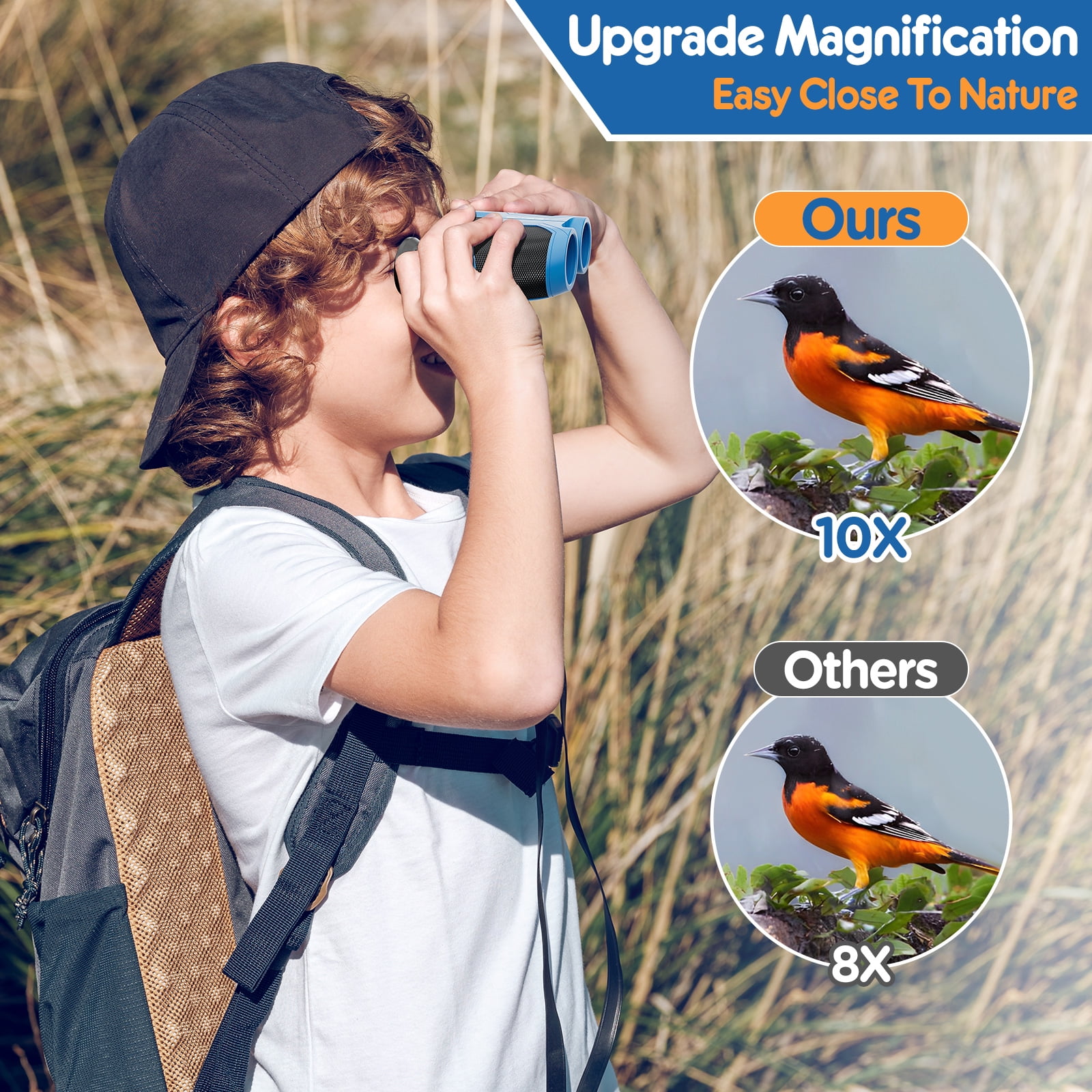 BNISE 10x25 Compact Binoculars for Adults and Kids- Small Binoculars for Travel Bird Watching Waterproof/Easy Focus/High Powered/ Low Light Vision-Blue