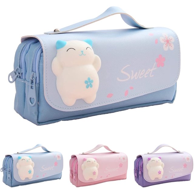 Estuche para lápices Blue Bear con múltiples compartimentos - Gran capacidad - Diseñado para niñas, mujeres, estudiantes y adultos - Organizador de papelería ER