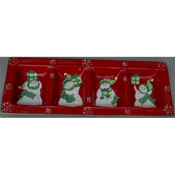 Certified International Ceramic Four Compartment Christmas Serving Tray - NEW
