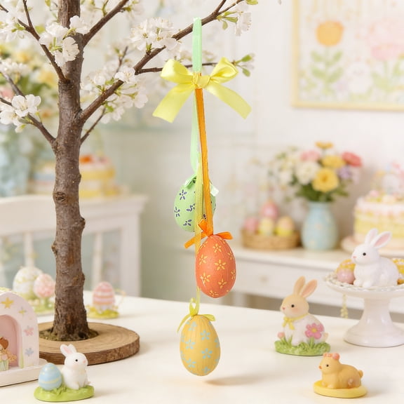 Eespoir Easter Egg String, Spring Artificial Flowers Easter Egg, Foam Wrapped Paper Eggs, Easter Hanging Ornaments for Easter Party Tree