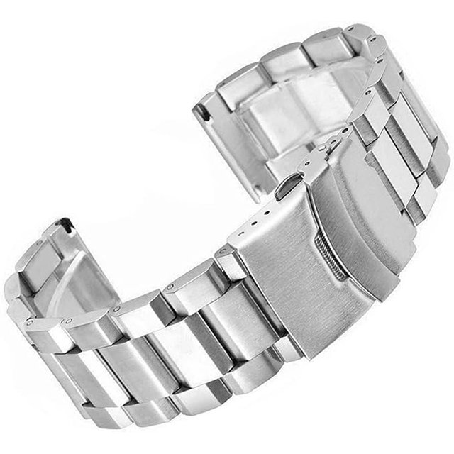 Solid Two Tone Steel Strap 24mm Silver Stainless Brushed Surface