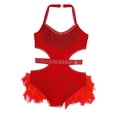 thumbnail image 3 of SiiRoh Kids Girls Ballet Feather Skirted Leotard Sleeveless Glitter Tassel Gymnastics Bodysuit Jazz Dance Outfit Red 8, 3 of 4