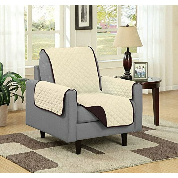 Two Tone Quilted Pet Furniture Protector Chair With Strap 66 x 70.5 - Beige/Brown