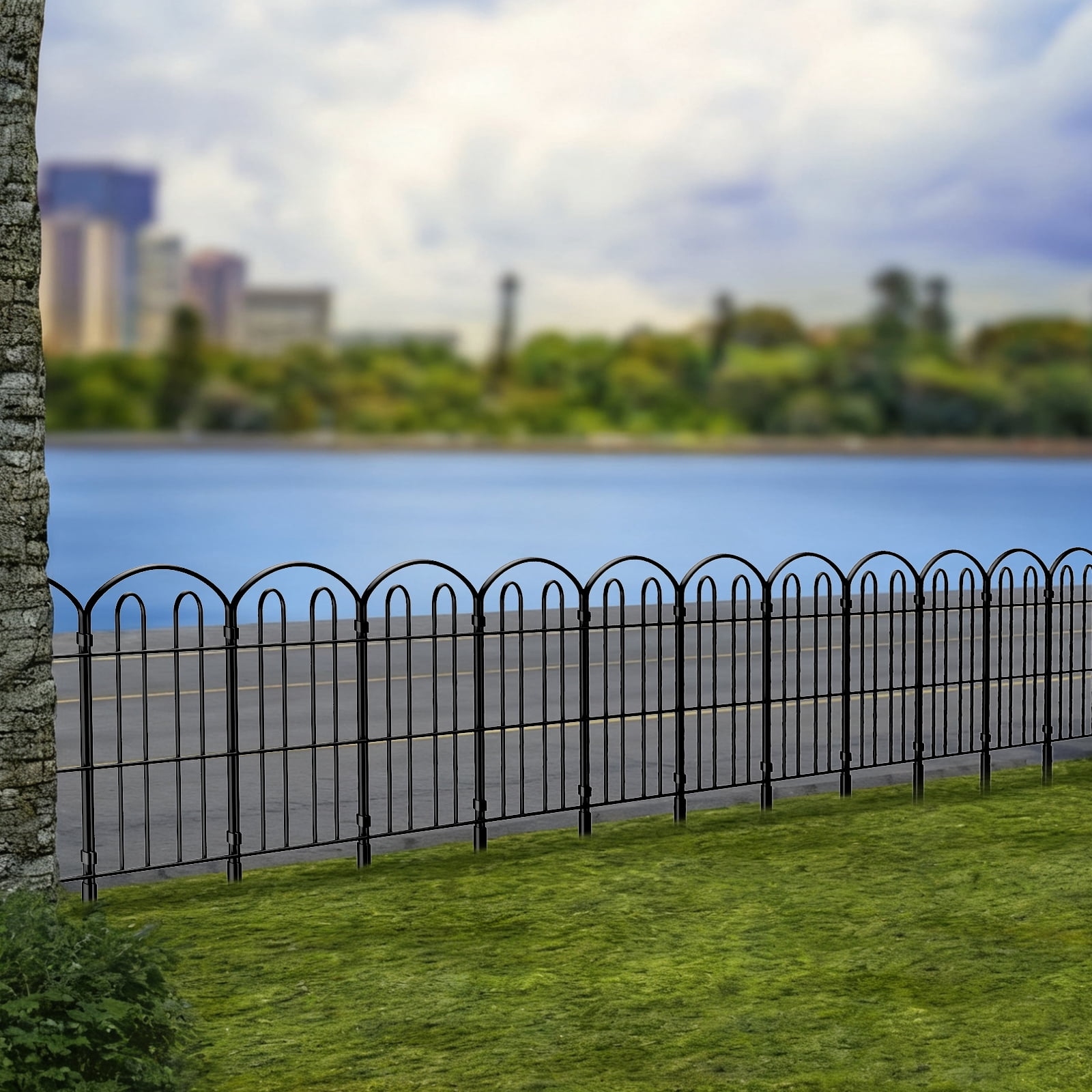 28-Pack Decorative Garden Fence – Double-Arc Metal Border, Rustproof Animal Barrier for Yard, Flower Bed, Patio (Black)