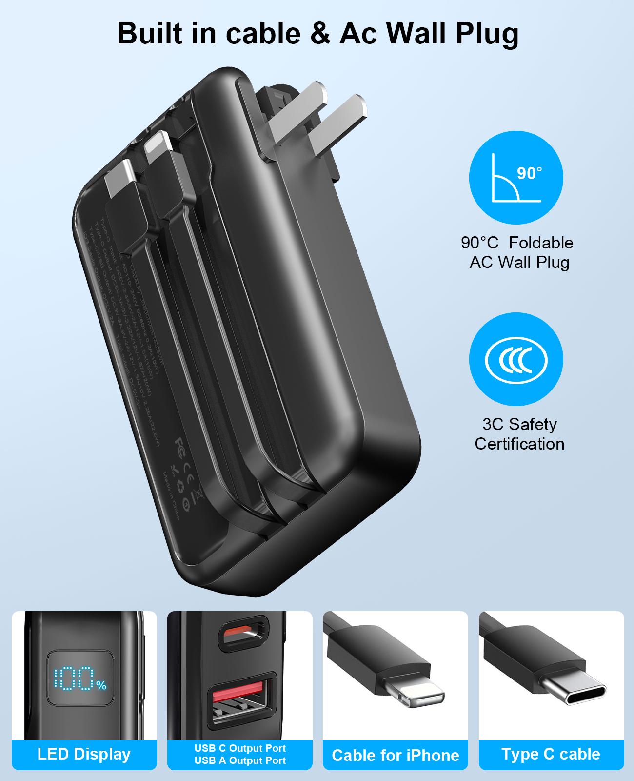 Yelomin 38800mAh Portable Charger with Built-in Cable & AC Plug photo 2