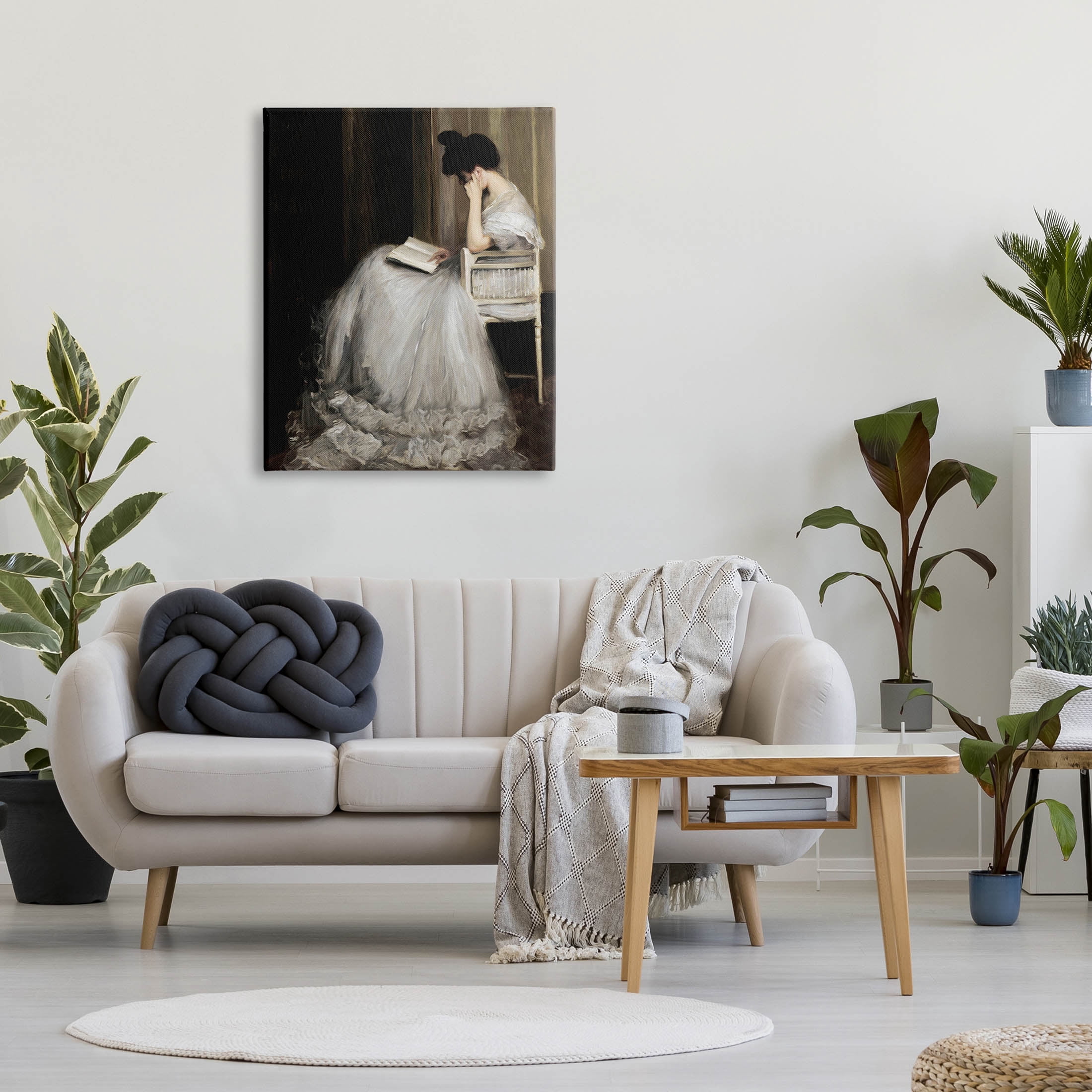 Woman in Gown Reading Portrait Typography Painting Gallery Wrapped Canvas Print Wall Art