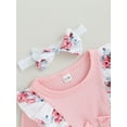 thumbnail image 4 of Infant Girl Rompers Dress Long Sleeve Rib Knit Floral Print Skirt Hem Jumpsuits with Headband, 4 of 7